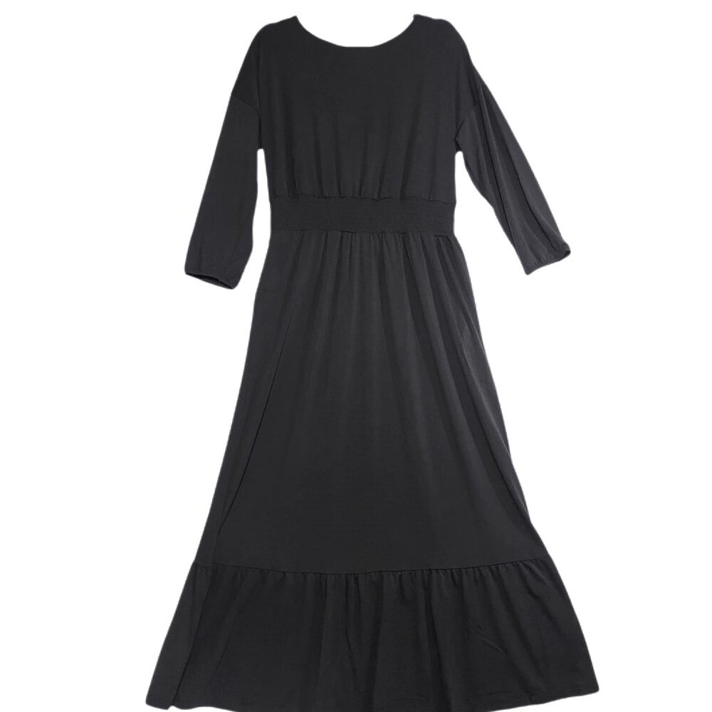 NEW 3XL LuLaRoe Evelyn Smocked Waist Maxi Dress Long Sleeve Black Solid Midi